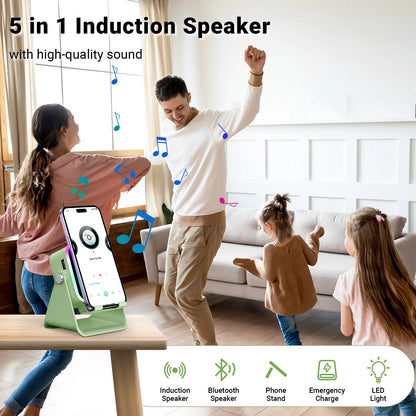 PUTARE Wireless Induction Audio Speaker Stand, 5In1 Cellphone Holder, 3500Mah Rechargeable Emergency Power Bank,360° Adjustable Mobile Tablet Stand with Colorful Ambient Light Gifts for Men Women Tiktokshopsummersale Tiktokshopbacktoschool