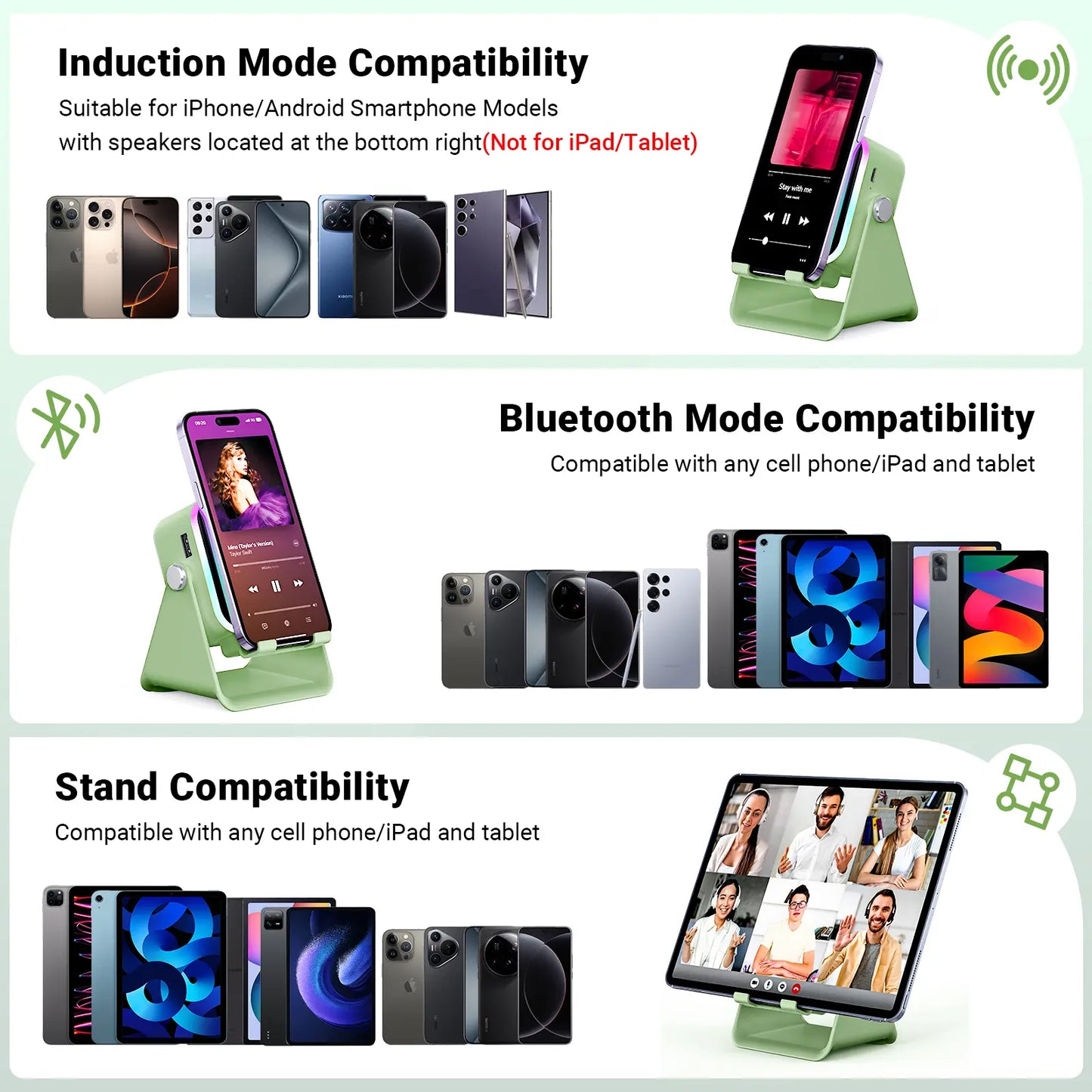 PUTARE Wireless Induction Audio Speaker Stand, 5In1 Cellphone Holder, 3500Mah Rechargeable Emergency Power Bank,360° Adjustable Mobile Tablet Stand with Colorful Ambient Light Gifts for Men Women Tiktokshopsummersale Tiktokshopbacktoschool