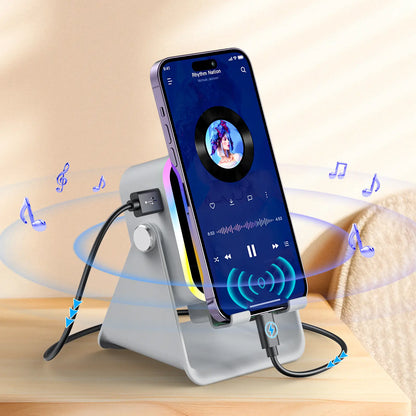 PUTARE Wireless Induction Audio Speaker Stand, 5In1 Cellphone Holder, 3500Mah Rechargeable Emergency Power Bank,360° Adjustable Mobile Tablet Stand with Colorful Ambient Light Gifts for Men Women Tiktokshopsummersale Tiktokshopbacktoschool