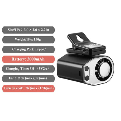 JOYTUTUS Semiconductor Cooling Clip-On Fan - Portable Fan, Car Vehicle Accessories, 360° Rotatable, 100-Speed Adjustable, USB Rechargeable, 3000Mah Battery, LED Display, Cool Tech Gadget