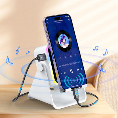 PUTARE Wireless Induction Audio Speaker Stand, 5In1 Cellphone Holder, 3500Mah Rechargeable Emergency Power Bank,360° Adjustable Mobile Tablet Stand with Colorful Ambient Light Gifts for Men Women Tiktokshopsummersale Tiktokshopbacktoschool