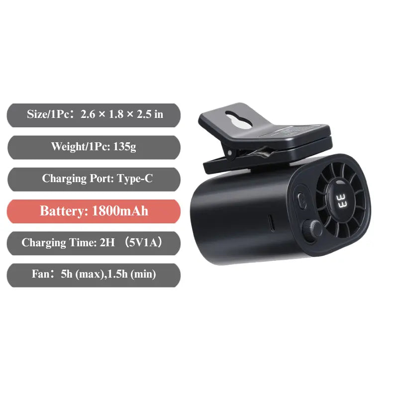 JOYTUTUS Semiconductor Cooling Clip-On Fan - Portable Fan, Car Vehicle Accessories, 360° Rotatable, 100-Speed Adjustable, USB Rechargeable, 3000Mah Battery, LED Display, Cool Tech Gadget