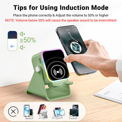 PUTARE Wireless Induction Audio Speaker Stand, 5In1 Cellphone Holder, 3500Mah Rechargeable Emergency Power Bank,360° Adjustable Mobile Tablet Stand with Colorful Ambient Light Gifts for Men Women Tiktokshopsummersale Tiktokshopbacktoschool