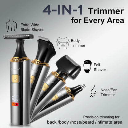 Hatteker Electric Mens Back Shaver Body Trimmer Hair Groomer 4 in 1 Kit with Extendable Auxiliary Arm Waterproof Facial,Chin,Arm,Back,Pubic Hair Trimmer Grooming Set