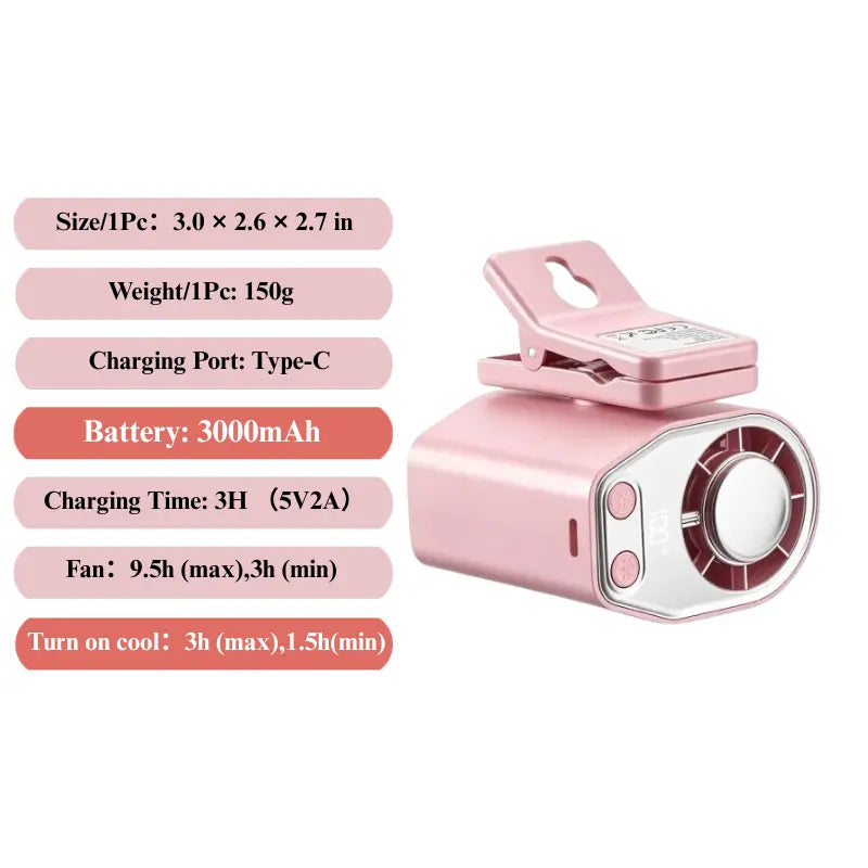 JOYTUTUS Semiconductor Cooling Clip-On Fan - Portable Fan, Car Vehicle Accessories, 360° Rotatable, 100-Speed Adjustable, USB Rechargeable, 3000Mah Battery, LED Display, Cool Tech Gadget
