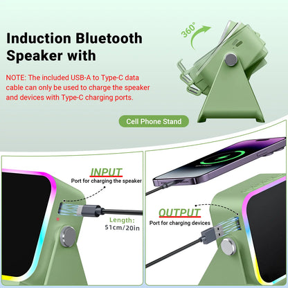 PUTARE Wireless Induction Audio Speaker Stand, 5In1 Cellphone Holder, 3500Mah Rechargeable Emergency Power Bank,360° Adjustable Mobile Tablet Stand with Colorful Ambient Light Gifts for Men Women Tiktokshopsummersale Tiktokshopbacktoschool