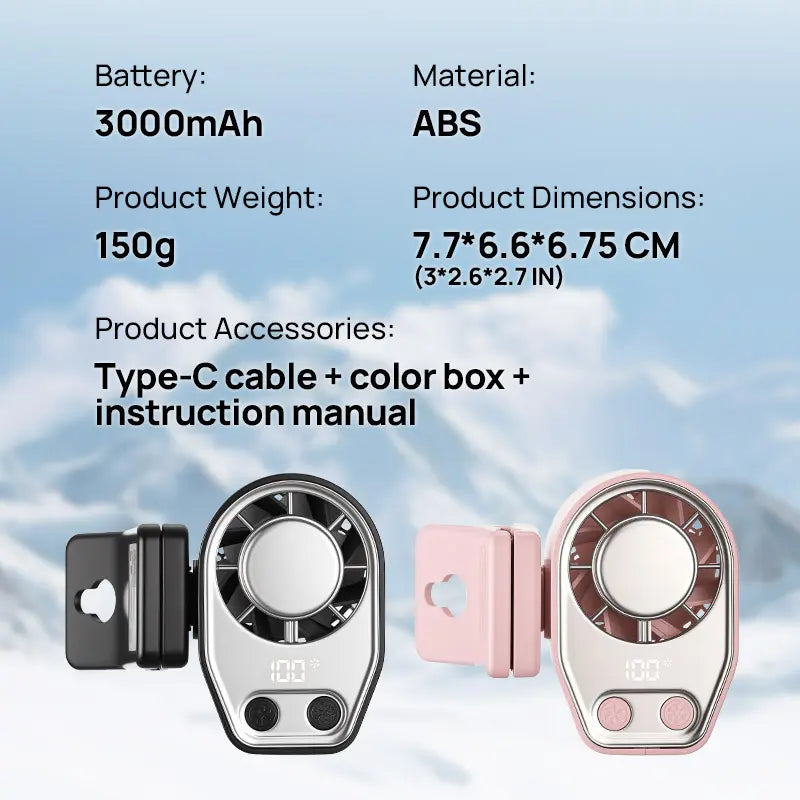 JOYTUTUS Semiconductor Cooling Clip-On Fan - Portable Fan, Car Vehicle Accessories, 360° Rotatable, 100-Speed Adjustable, USB Rechargeable, 3000Mah Battery, LED Display, Cool Tech Gadget